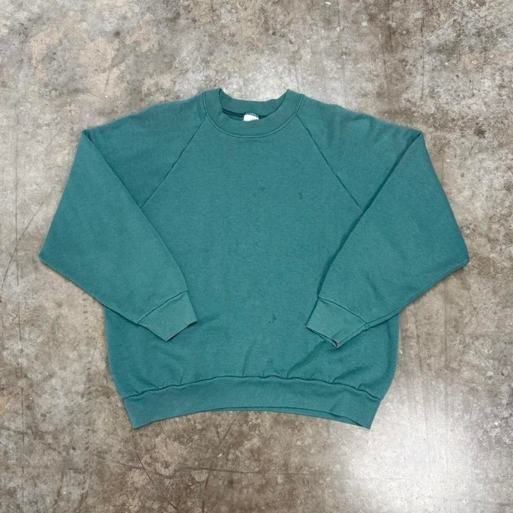 Vintage 80s Teal Fruit Of The‎ Loom Raglan Blank Crewneck Sweatshirt Size M